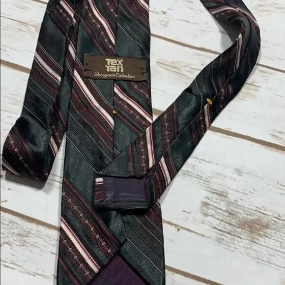 tex tan vintage shiny Black striped tie - Picture 3 of 3